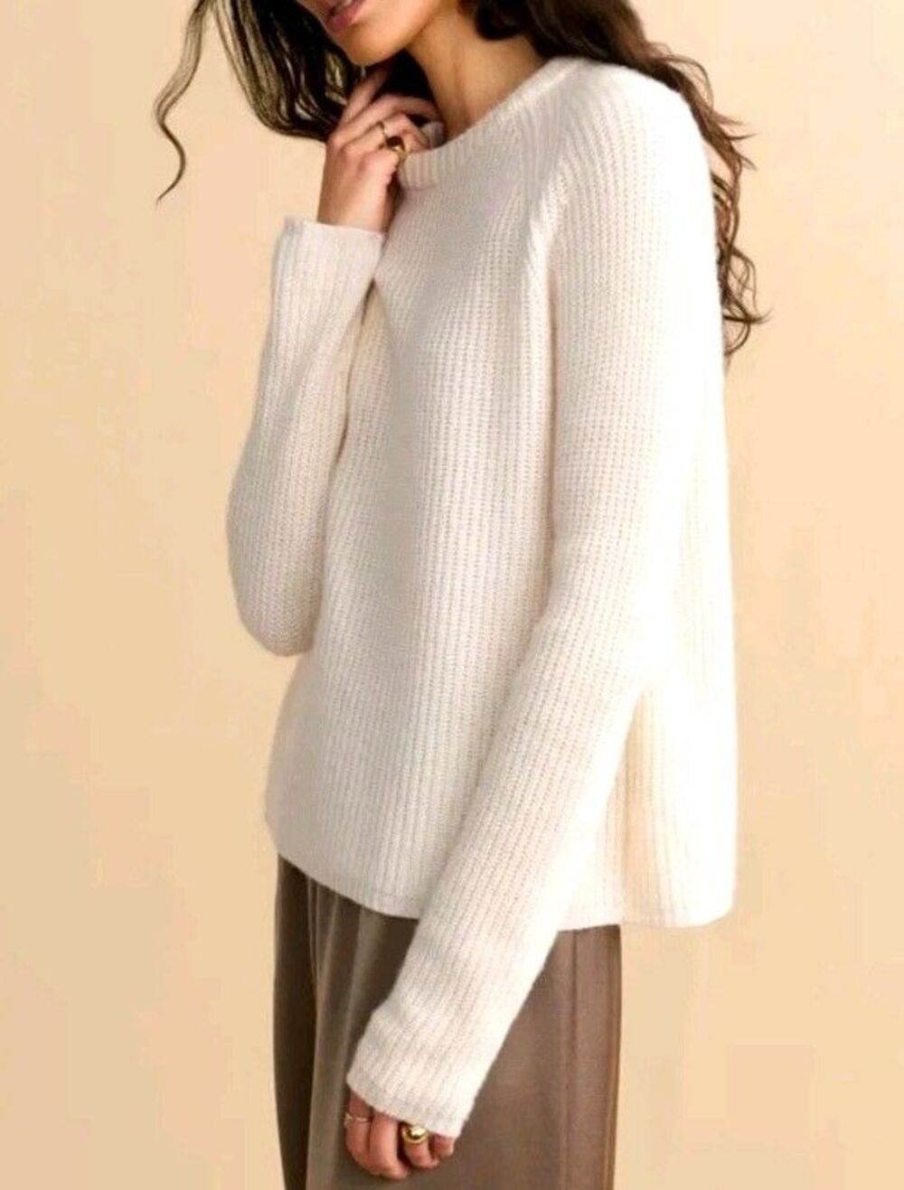 Jenni Kayne S Iconic 100% CASHMERE Fisherman Sweater $425 Ivory Neutral Classic